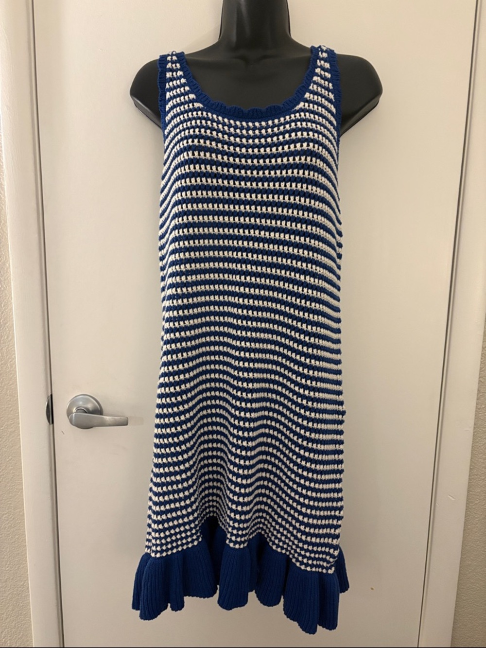 NWT American Eagle Outfitters Blue & White Striped Open Knit Patriotic Boho SZ L